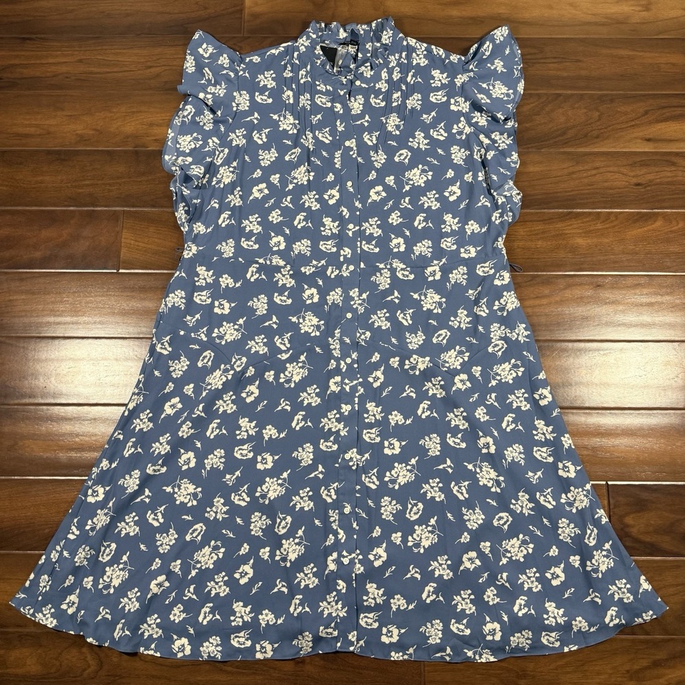 Lauren Ralph Lauren Size 22 W Blue Floral Belted Georgette Shirtdress‎ Dress